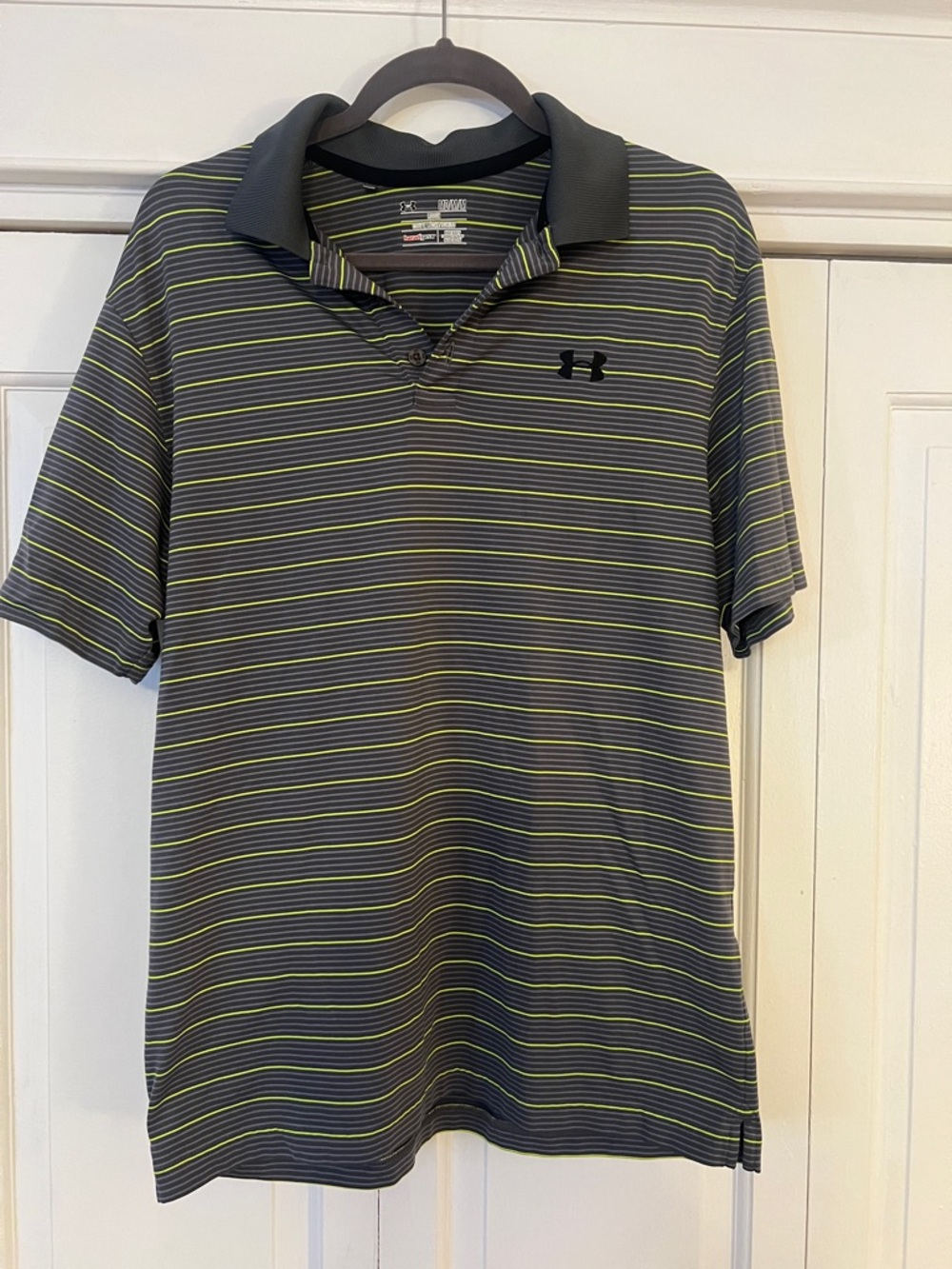 Under Armour Heat Gear Gray Polo with Lime Stripe